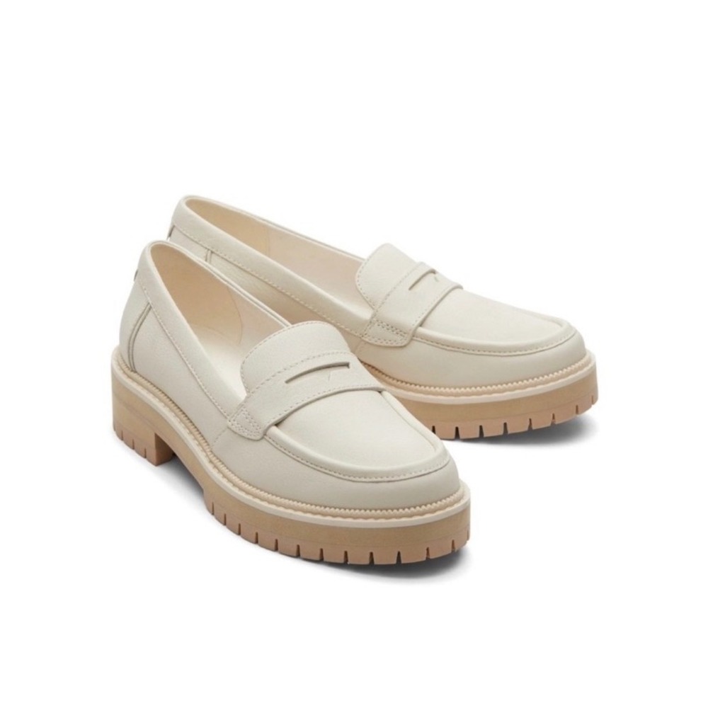 Toms ivory leather loafers women's size 7 trendy business casual soft grunge - Picture 1 of 8